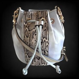 Rebecca Minkoff Mini Bucket Bag Snake Embossed Leather Crossbody Designer Drawst
